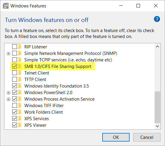 SMB 1.0/CIFS File Sharing Support